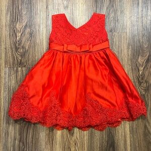 Baby Girl Red Floral Lace Dress with Bow Sash 24 Months